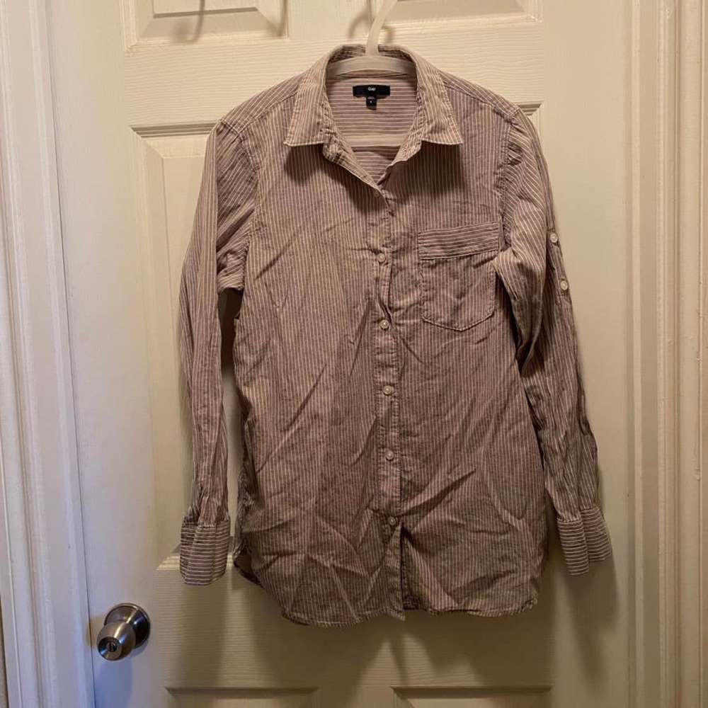 GAP Brown and White Striped Button Down - Small